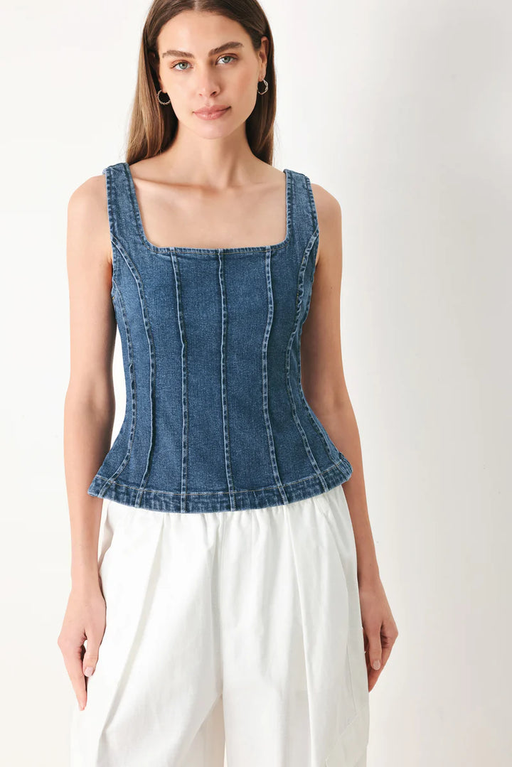 Flying Tomato Denim Square Neckline Sleeveless Peplum Top