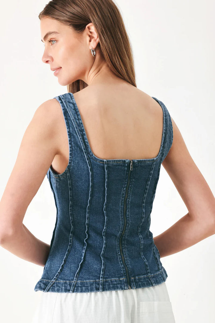 Flying Tomato Denim Square Neckline Sleeveless Peplum Top