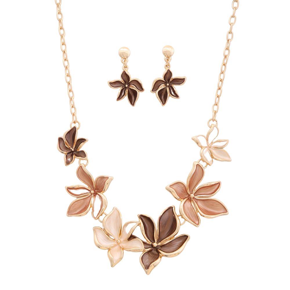 Joia Flower Metal Statement Necklace Earring Set