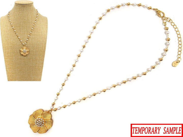 Joia Flower Pendant Pearl Ball Bead Necklace