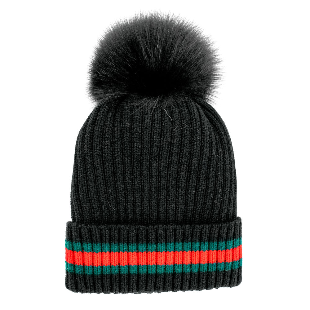 Mitchie's Matchings Stripe Cuff Hat With Fox Pom