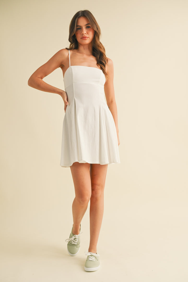 Klesis Stretch Linen Pleated Flare Mini Dress