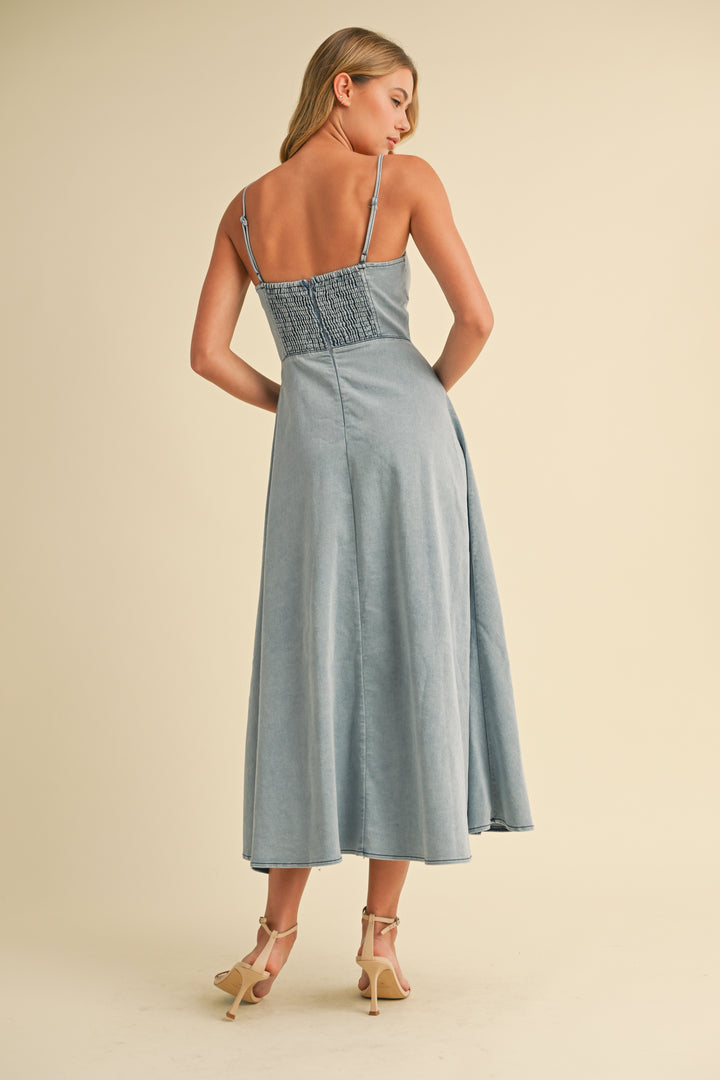 Klesis Denim Paneled A-Line Midi Dress
