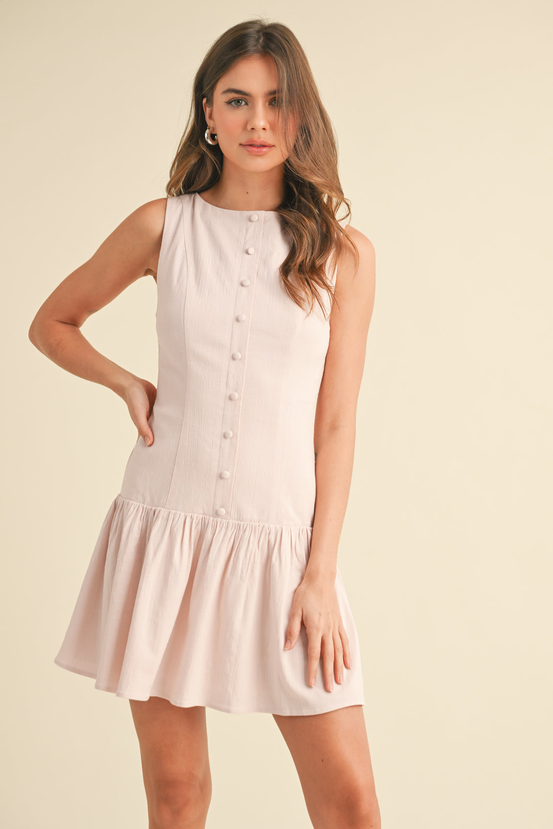 Klesis Stretch Linen Shift Dress with Pleated Skirt
