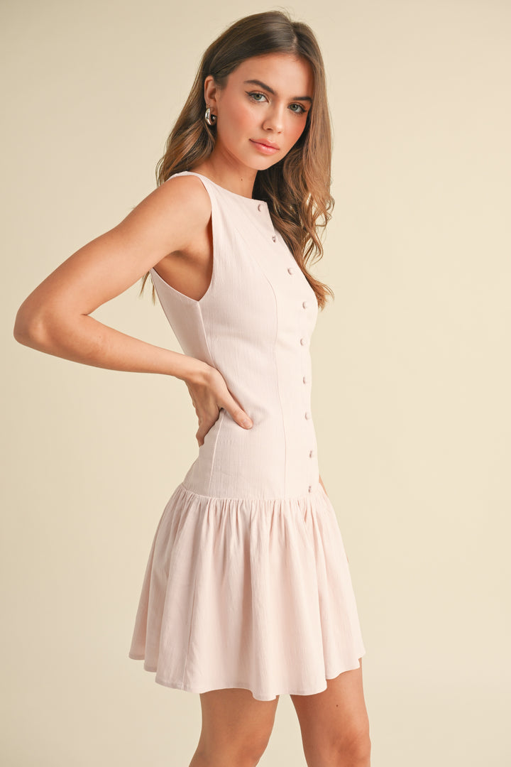 Klesis Stretch Linen Shift Dress with Pleated Skirt