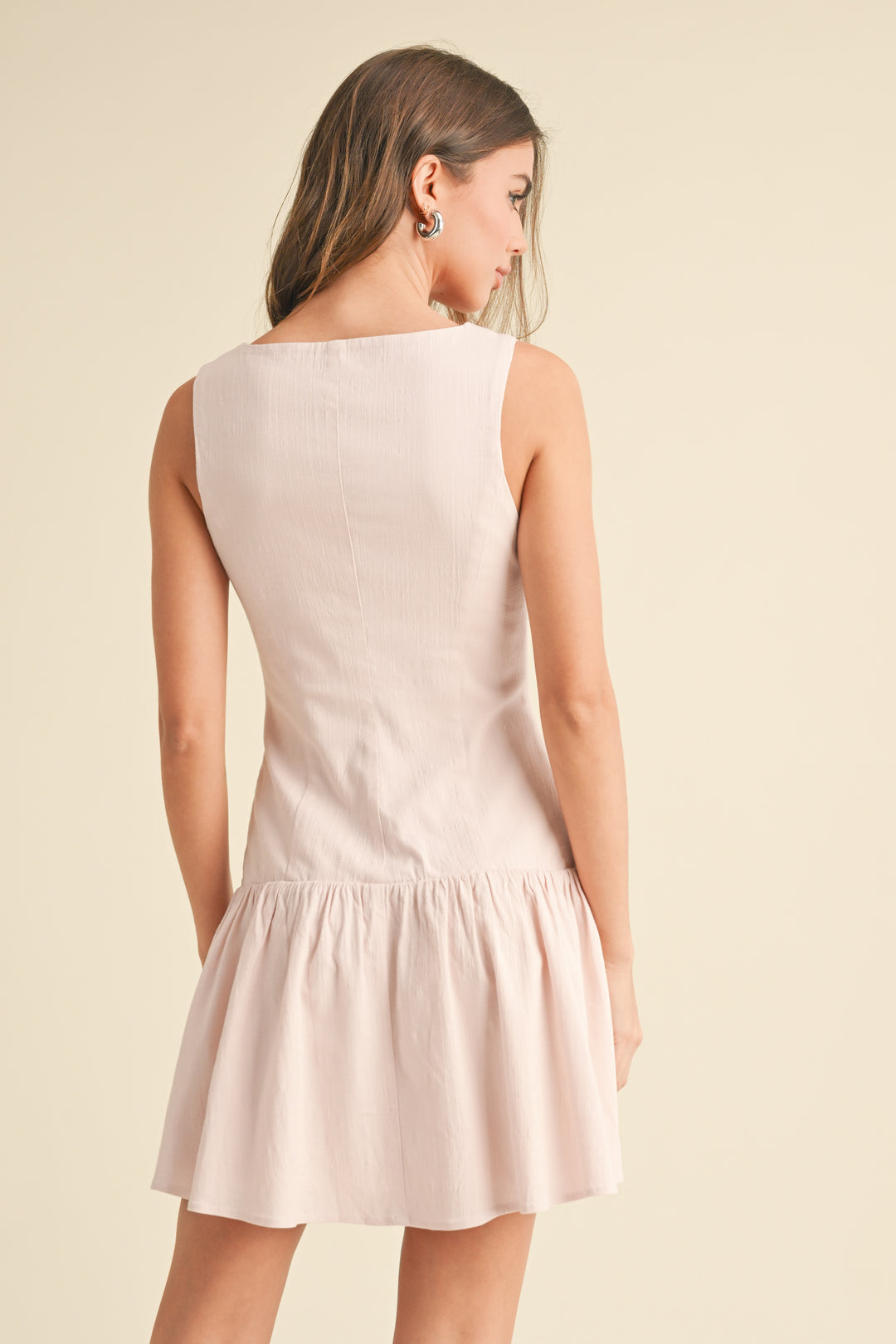 Klesis Stretch Linen Shift Dress with Pleated Skirt