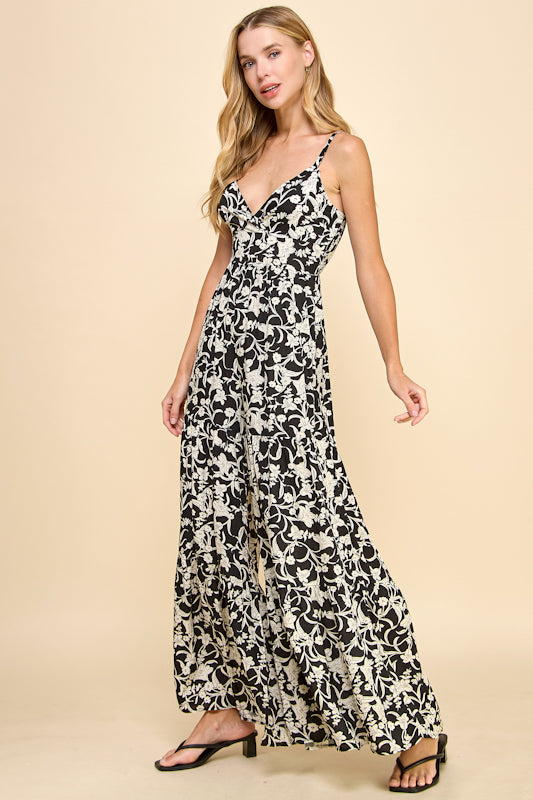 Millibon Floral Tiered Wide Leg Jumpsuit