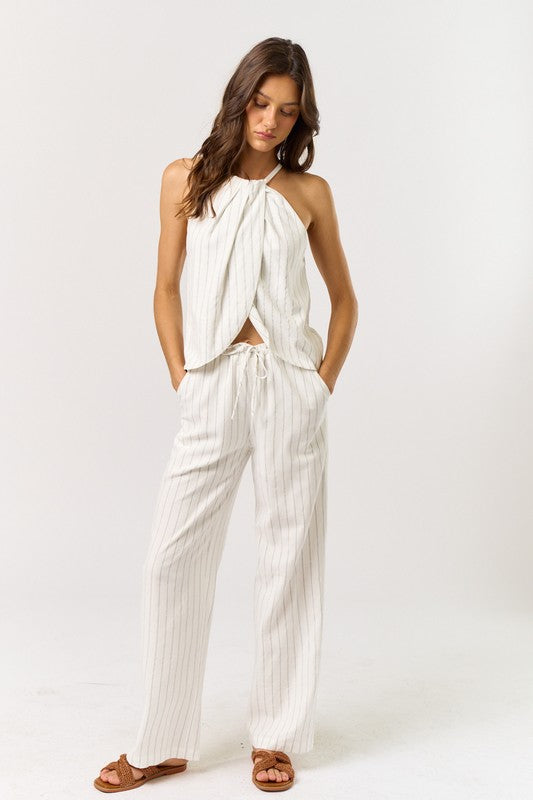 Lalavon Stripe Halter & Drawstring Pant Set