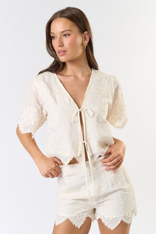 Lalavon Front Tie Short Sleeve Shirt