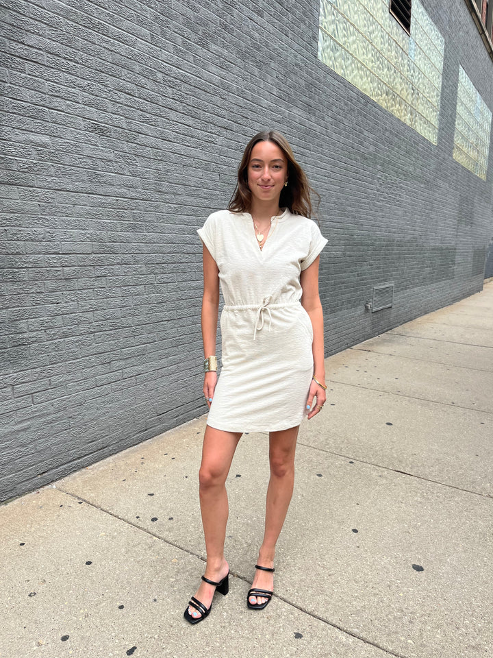 Flag & Anthem Sherrill Short Sleeve Mini Stripe Utility Knit Mini Dress with Cinch Waist