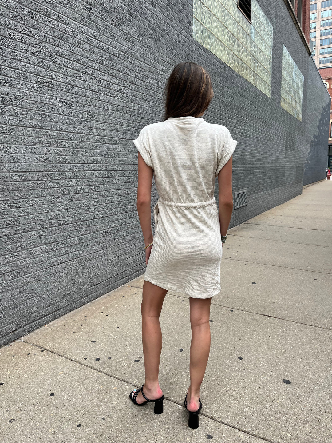 Flag & Anthem Sherrill Short Sleeve Mini Stripe Utility Knit Mini Dress with Cinch Waist