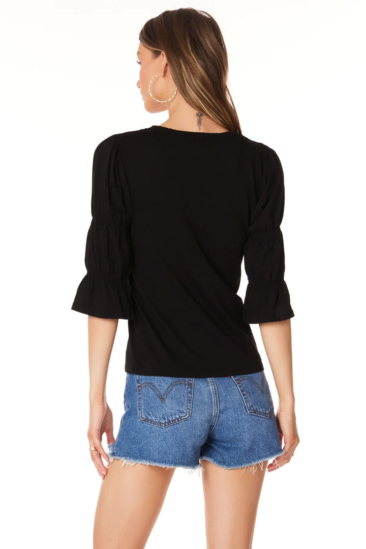 Bobi Elastic Detail 3/4 Sleeve V-Neck Top