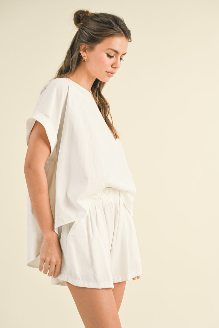 Klesis Oversized Short Sleeve Top With Belted Shorts Set
