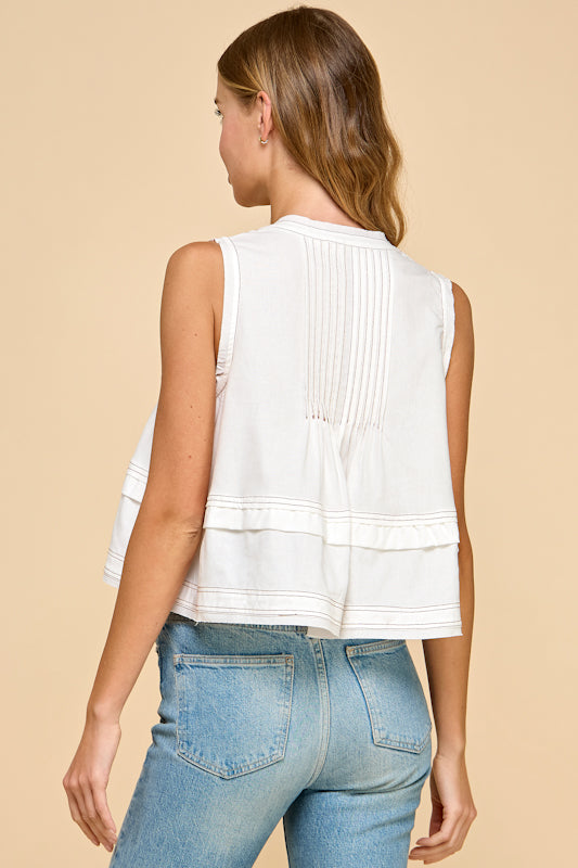Millibon Contrast Stitch Detail Sleeveless Top