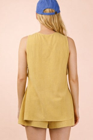 Very J Linen Blend Button Front Short Set