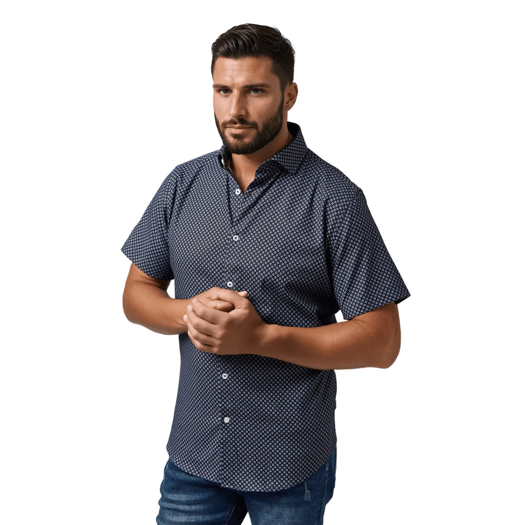 Stone Rose Tencel Stretch Geo Print Short Sleeve Shirt
