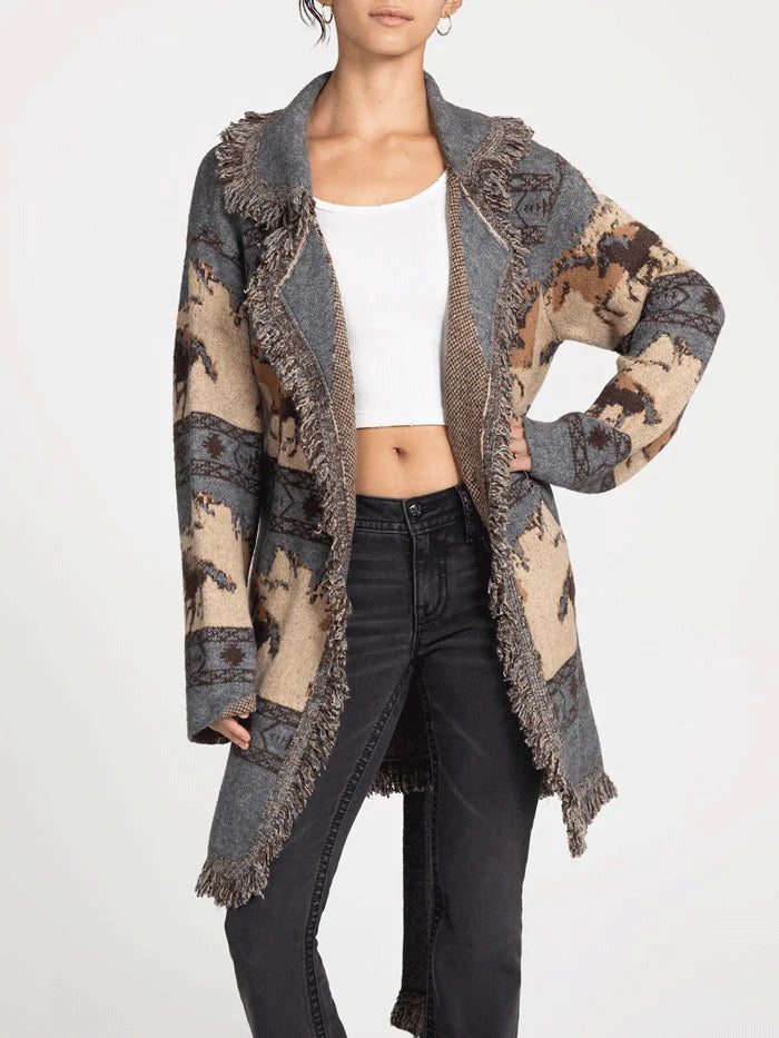 Miss Me Patterned Jacket with Lapel