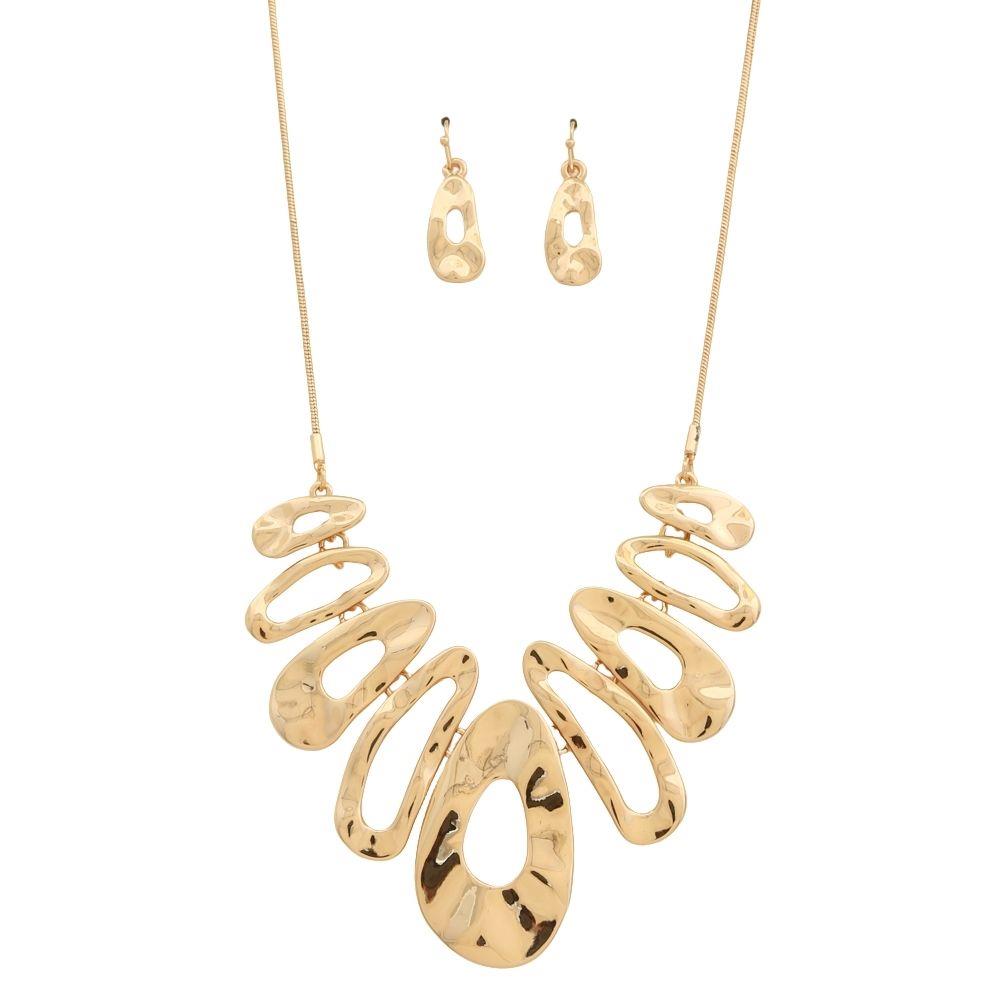 Joia Metal Abstract Disc Statement Necklace Earring Set