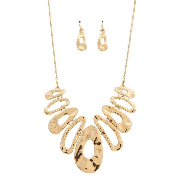 Joia Metal Abstract Disc Statement Necklace Earring Set
