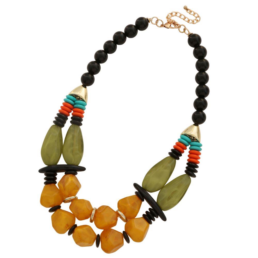 Joia Mixed Ethnic Bead Layered Necklace and Earring Set