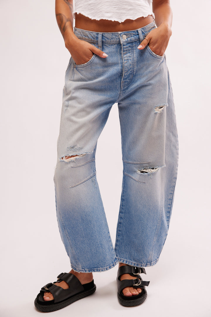 Free People Good Luck Mid Rise Barrel Jean