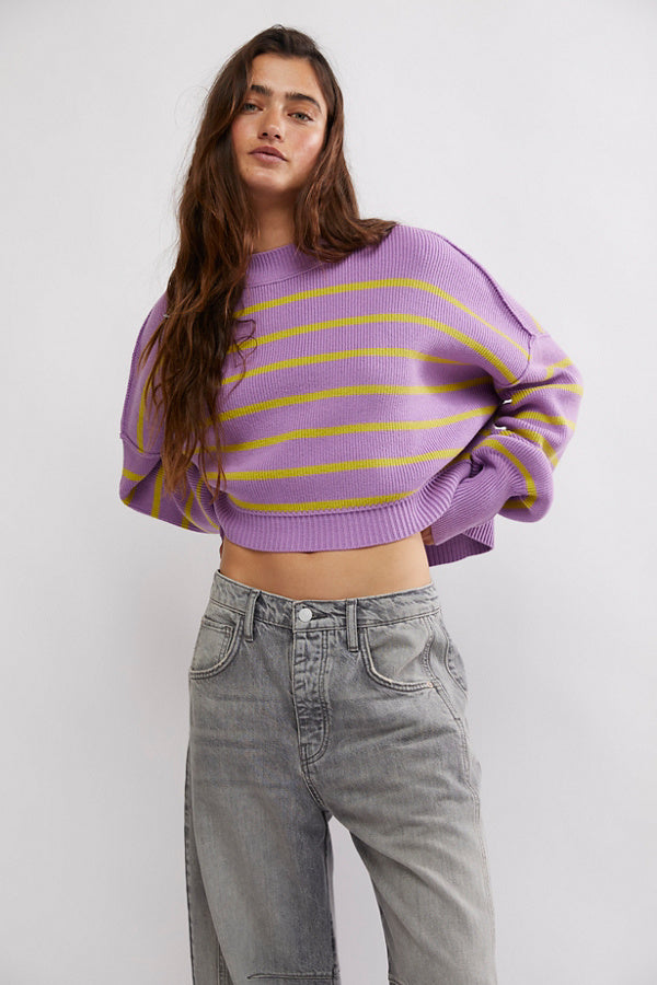 Free People Stripe Easy Street Crop Pullover