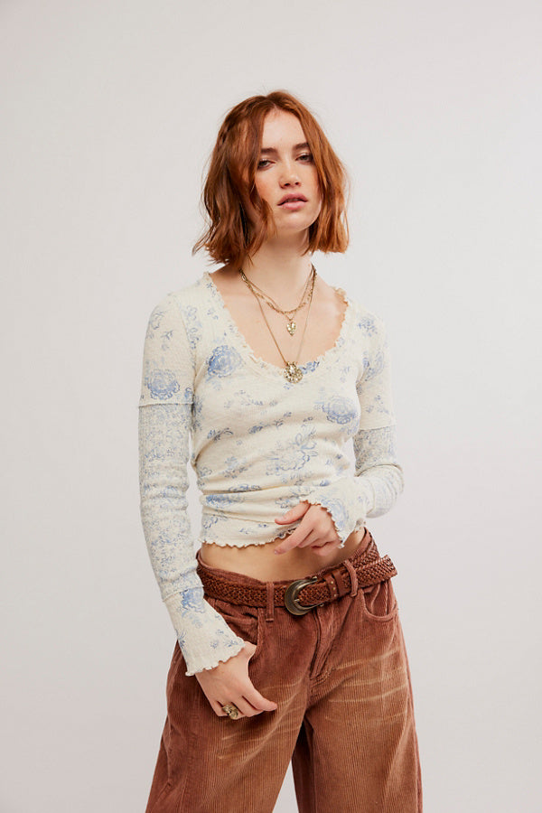 Free People Clover Printed Thermal Long Sleeve