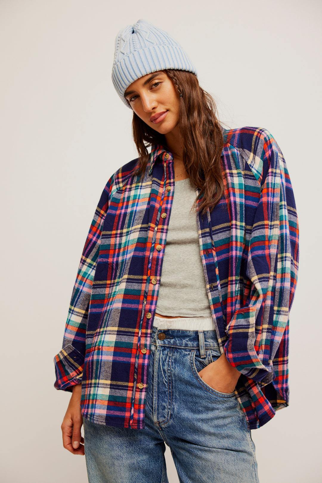 Free People Girl Meets Boy Plaid Shirt