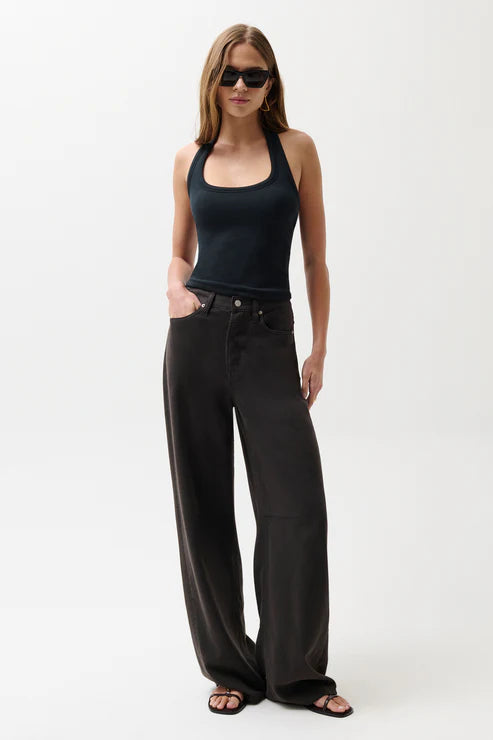 Pistola Sydney High Rise Linen Bowed Wide Leg Pant-Bristol Black