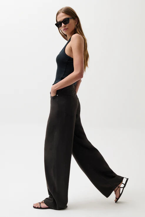 Pistola Sydney High Rise Linen Bowed Wide Leg Pant-Bristol Black