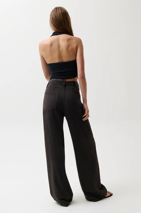 Pistola Sydney High Rise Linen Bowed Wide Leg Pant-Bristol Black
