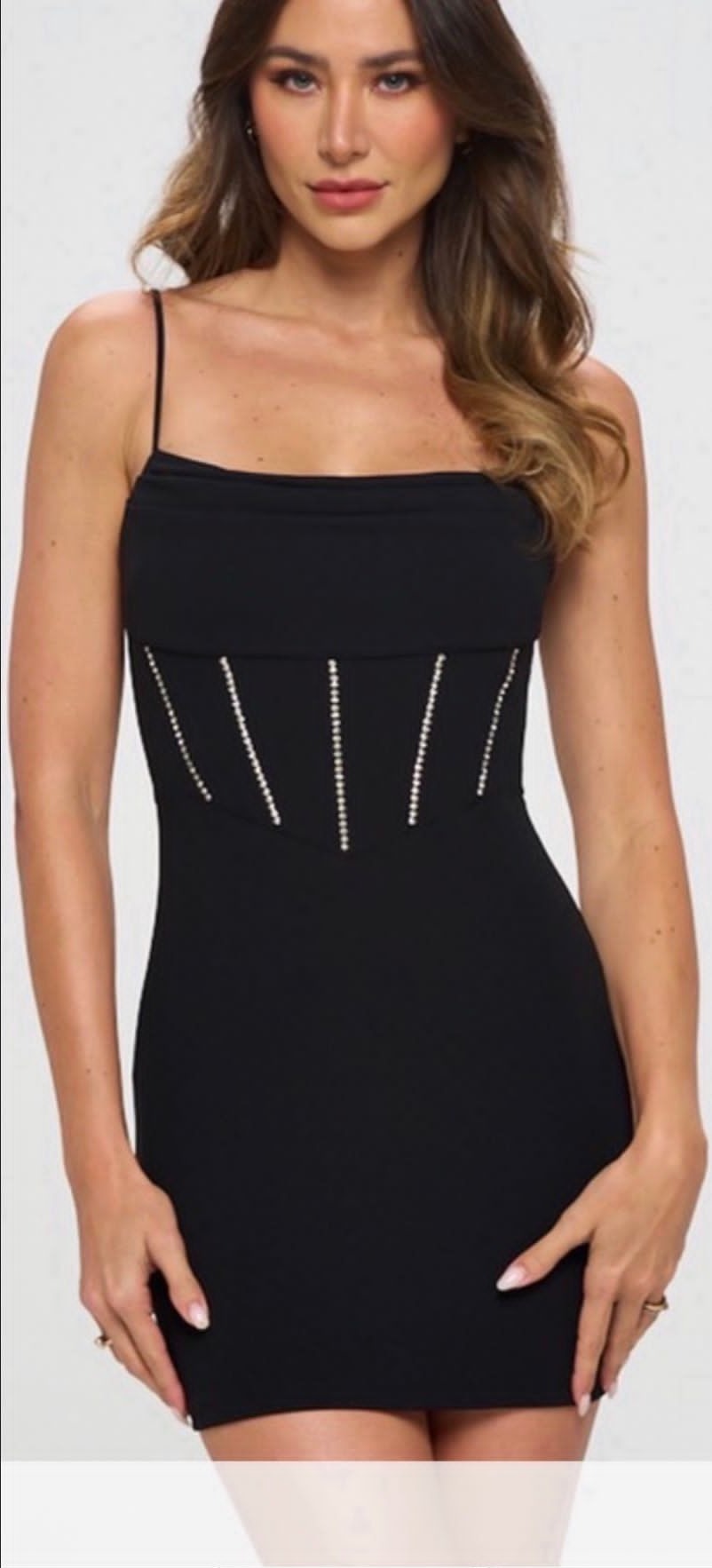 Lovely Day Techno Crepe With Rhinestone Corset Dress