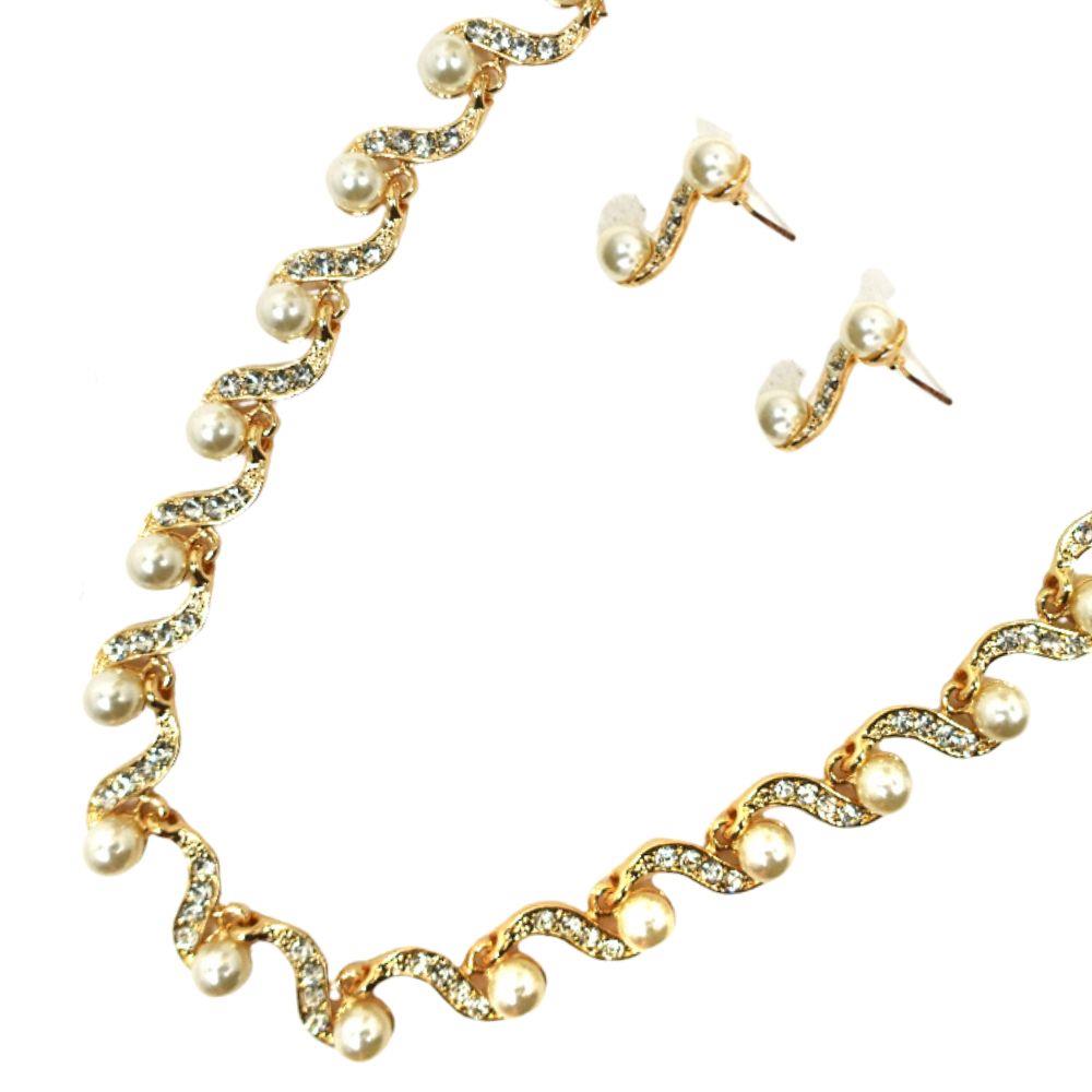 Joia Pearl Bead Rhinestone Metal Necklace Set
