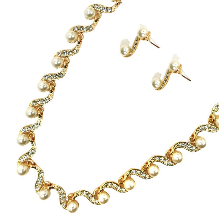 Joia Pearl Bead Rhinestone Metal Necklace Set