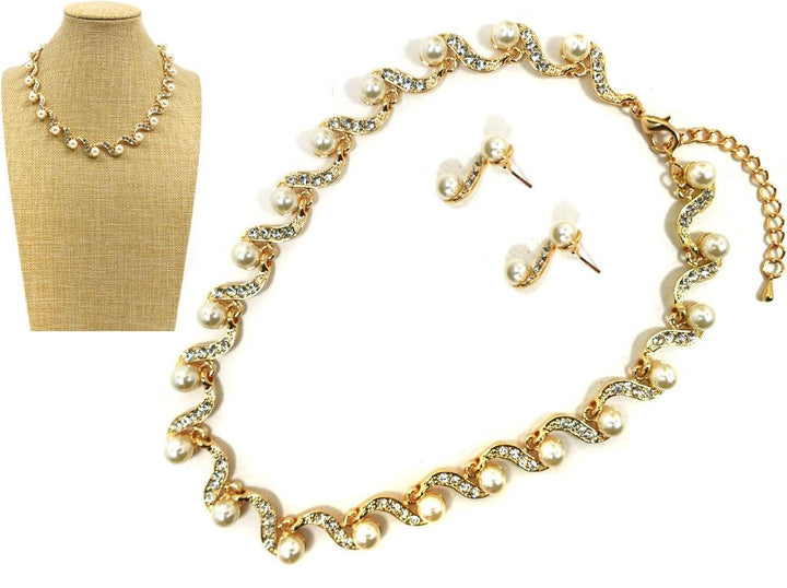 Joia Pearl Bead Rhinestone Metal Necklace Set