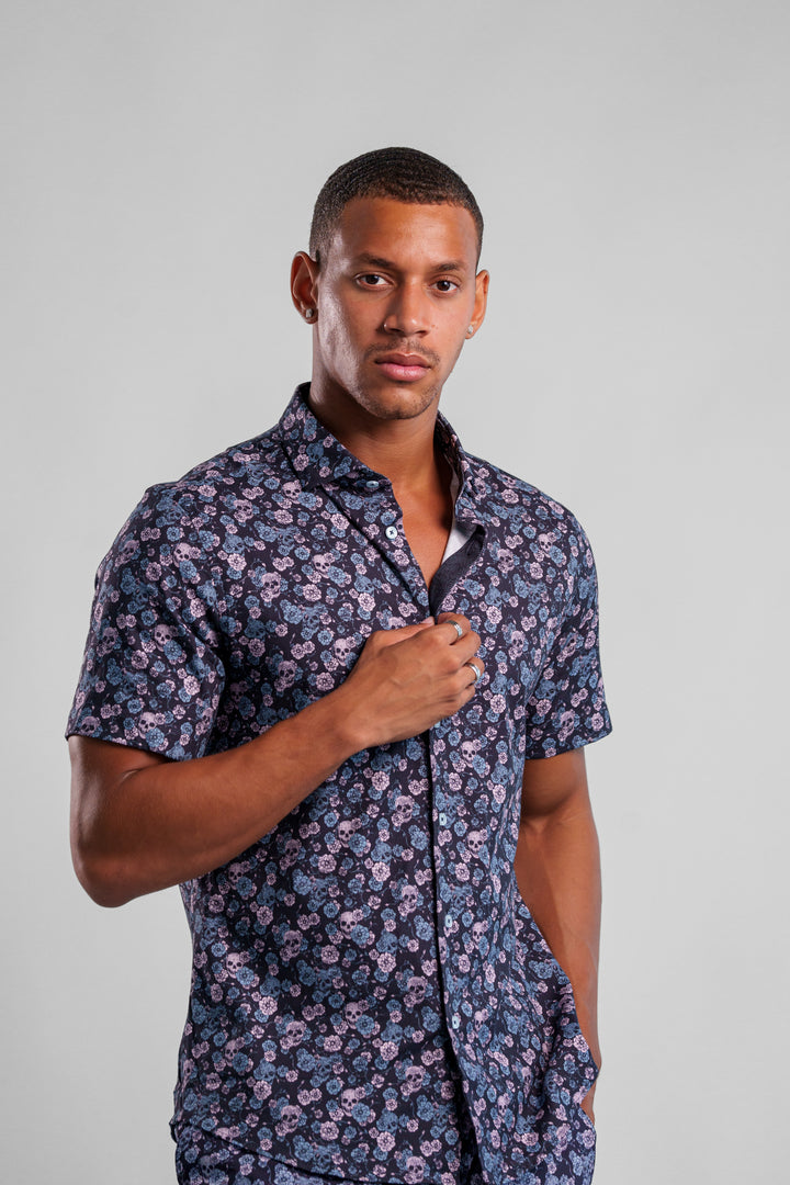 Stone Rose Summer Crush Skulls Short Sleeve Woven Shirt