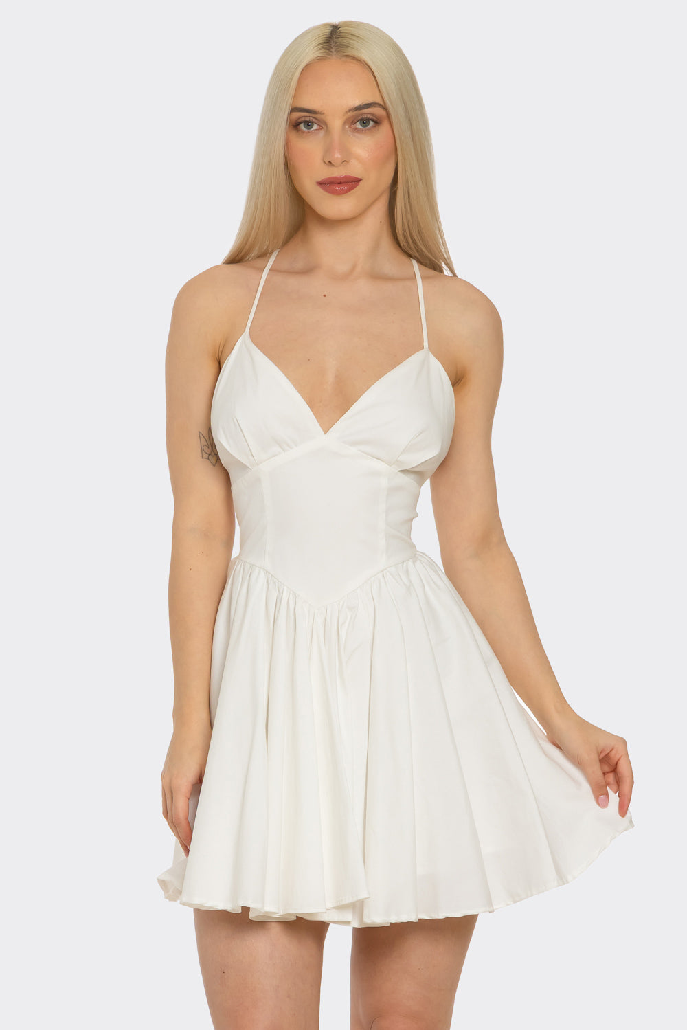 Spring Haze A-Line Cross Back Mini Dress Off White / M Spring Haze A-Line Cross Back Mini Dress Off White / M