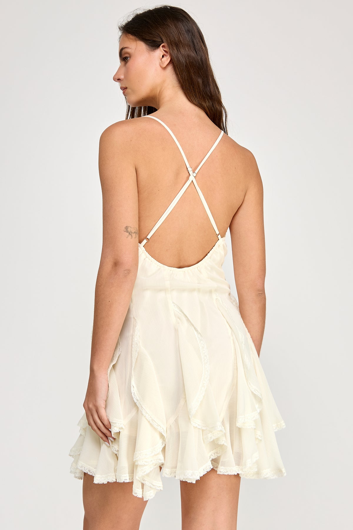 Spring Haze Chiffon & Lace Mini Dress Ivory / L