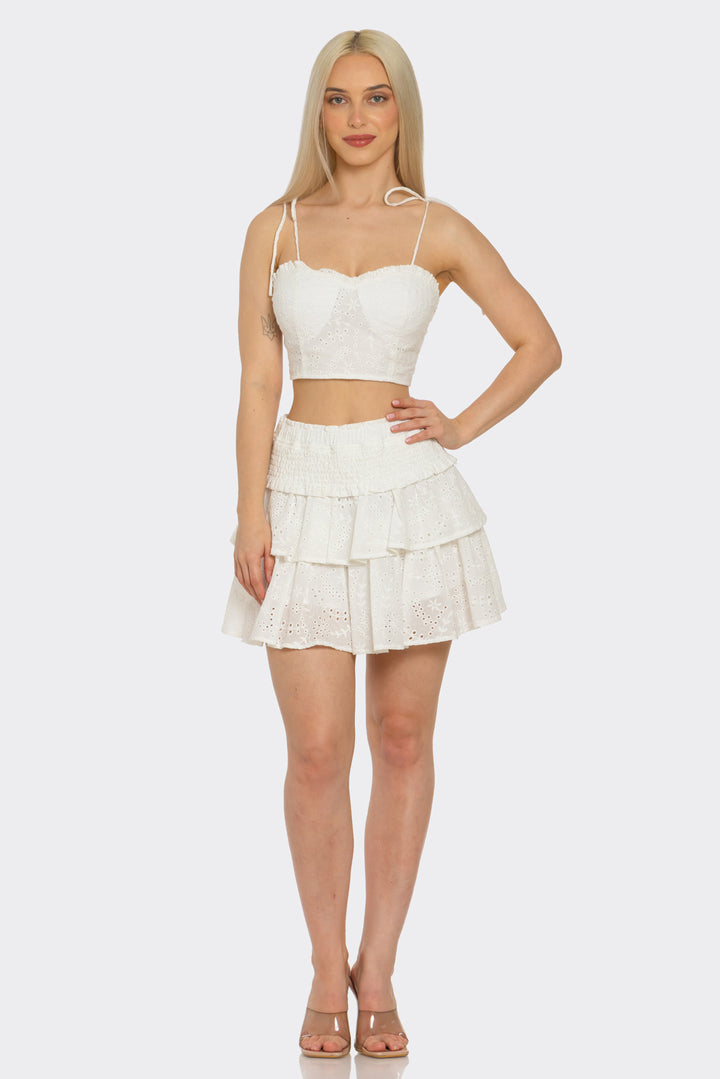 Spring Haze Eyelet Top and Mini Skirt Set