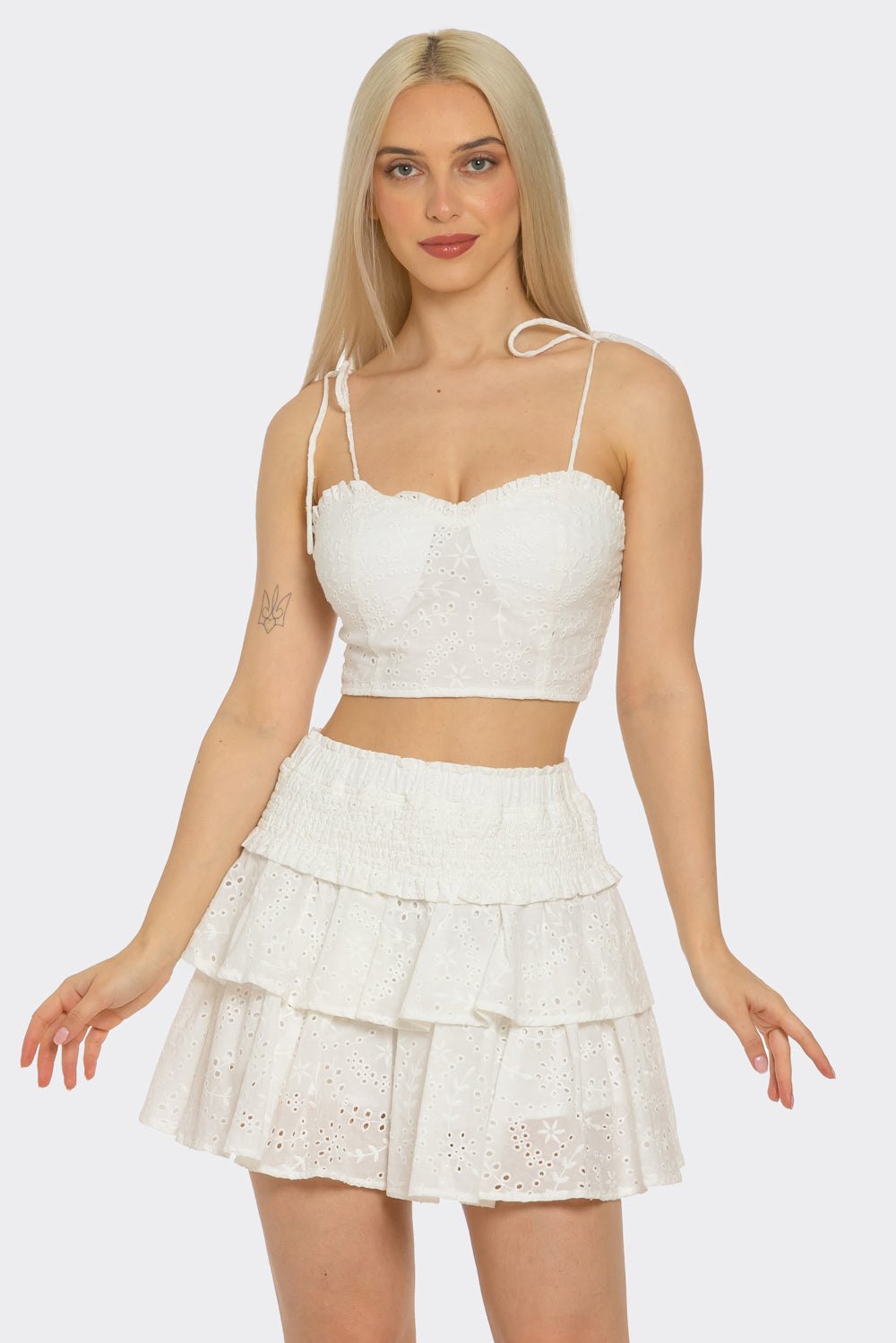 Spring Haze Eyelet Top and Mini Skirt Set