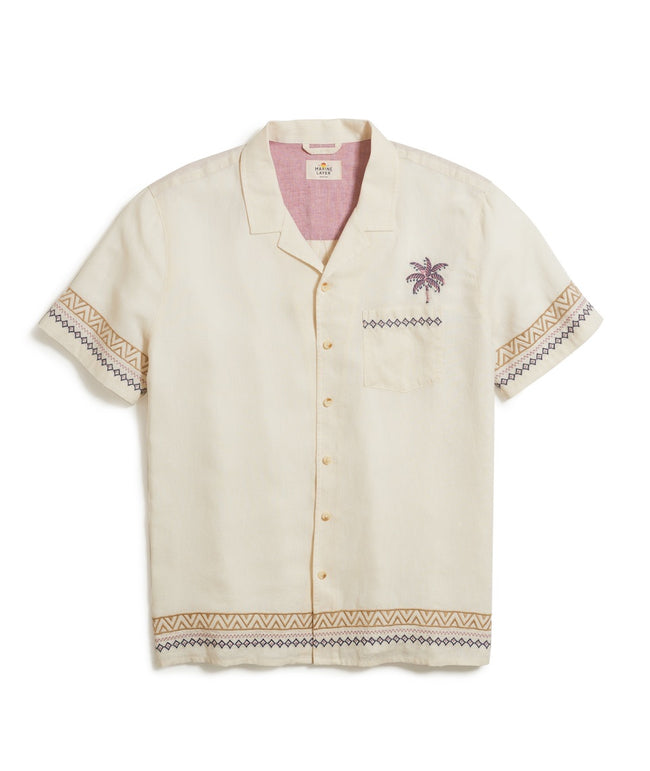 Bode Micro Bird Embroidered Short Sleeve Button Up Shirt, Brown, Women's, Small / Medium, Shirts Tops Blouses Button Down Shirts