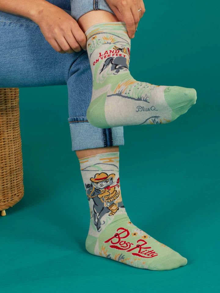 Blue Q Boss Kitty Crew Socks