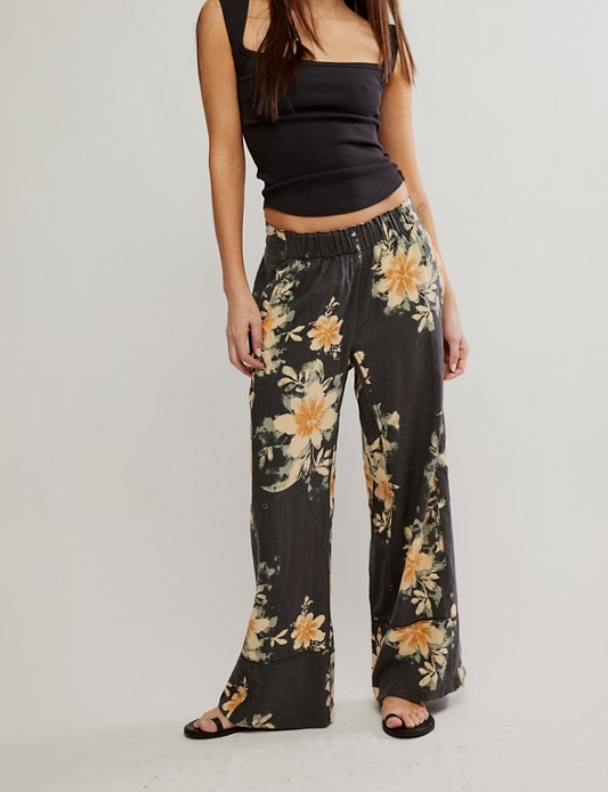 Free People Days End Printed Linen Pull On Pant