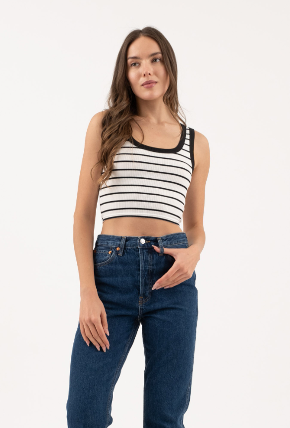 Mine Stripe Sleeveless Knit Crop Tank