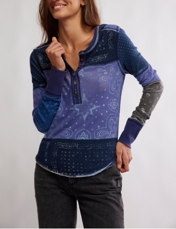 Free People Indie Printed Cuff Henley