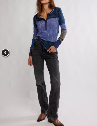Free People Indie Printed Cuff Henley