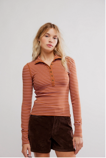 Free People Lake Henley Stripe Tee