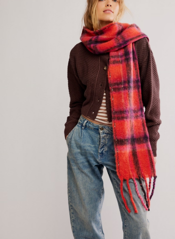 Free People Highland Plaid Skinny Scarf