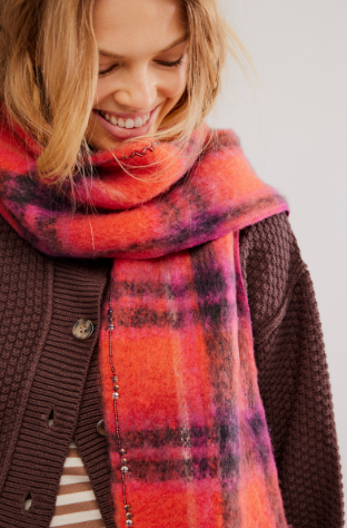 Free People Highland Plaid Skinny Scarf