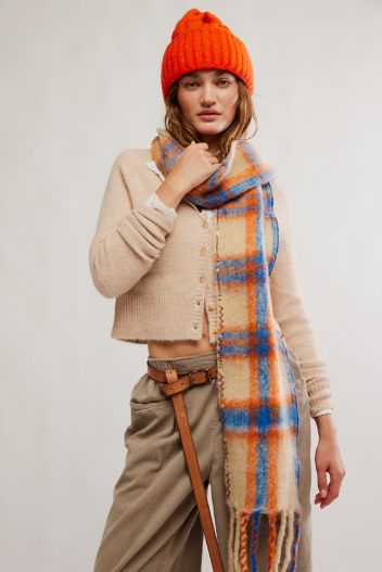 Free People Highland Plaid Skinny Scarf